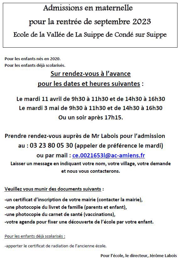 inscriptions école